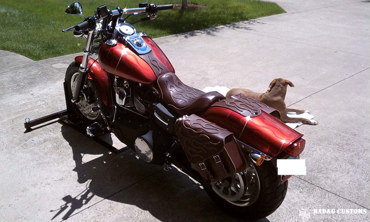 Custom Leather Flame Seat & Saddlebags Set | Harley-Davidson Dyna