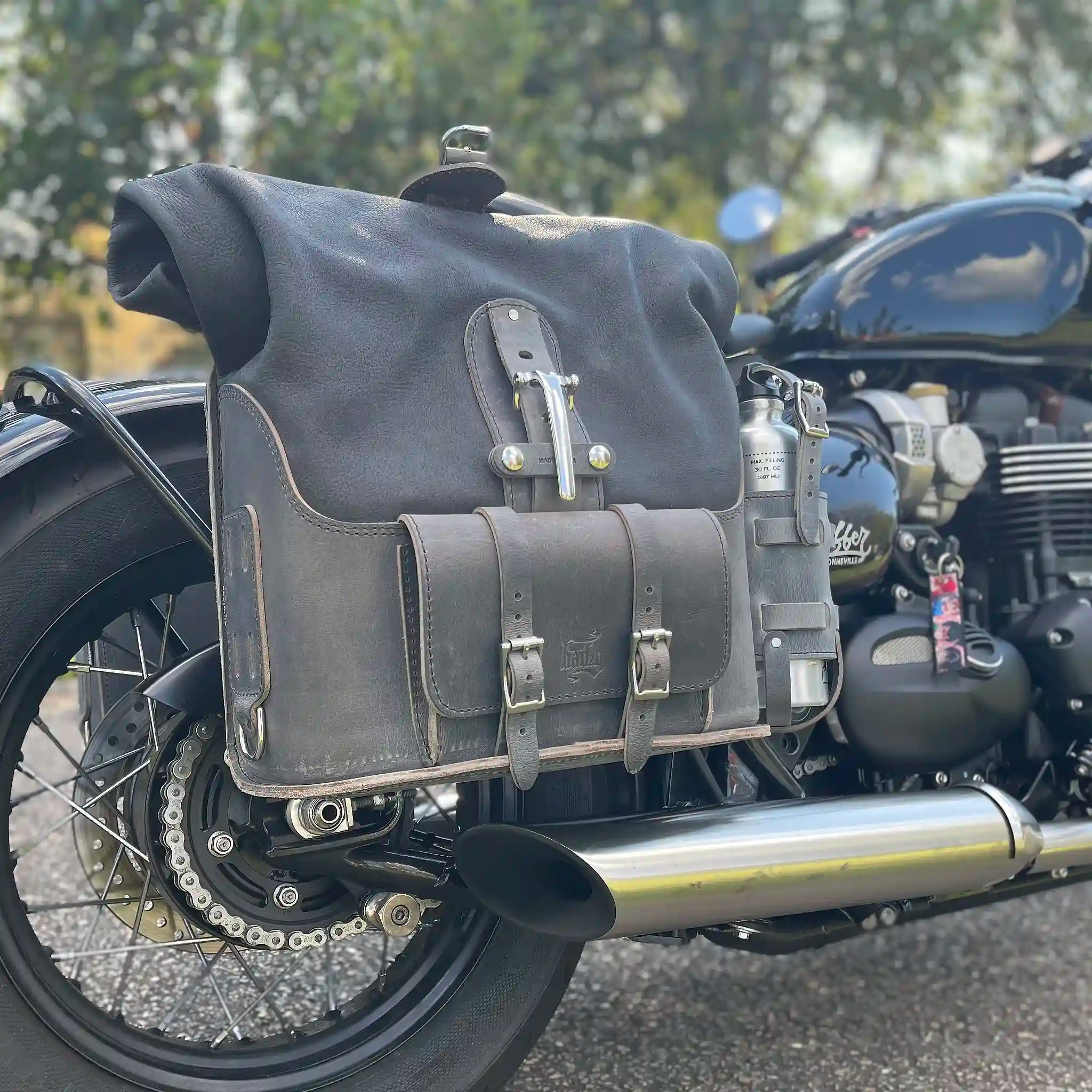 Universal Leather Rolltop Panniers / Saddlebags - TBP02 (Pair)