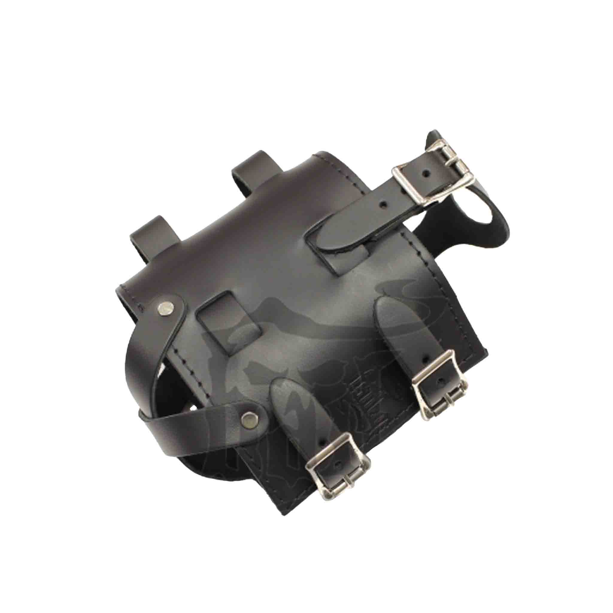 Add a piece of mind to your ride with the FB02 spare fuel/oil bottle carrier!. Hand crafted in USA with premium leather and top quality hardware. Durable and stylish, it's the perfect fit for your motorcycle.