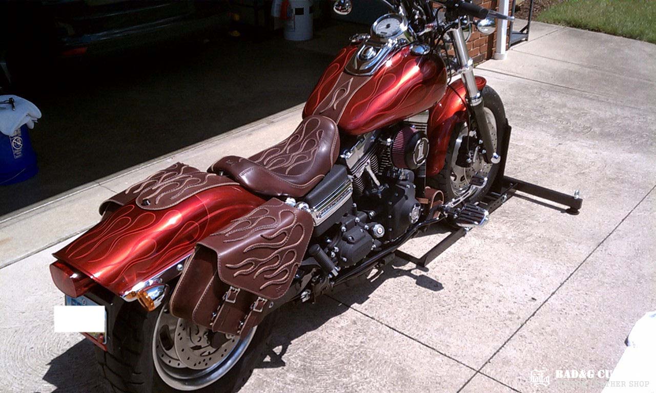 Custom Leather Flame Seat & Saddlebags Set | Harley-Davidson Dyna