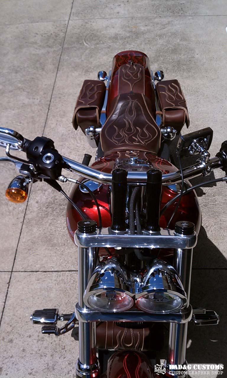 Custom Leather Flame Seat & Saddlebags Set | Harley-Davidson Dyna