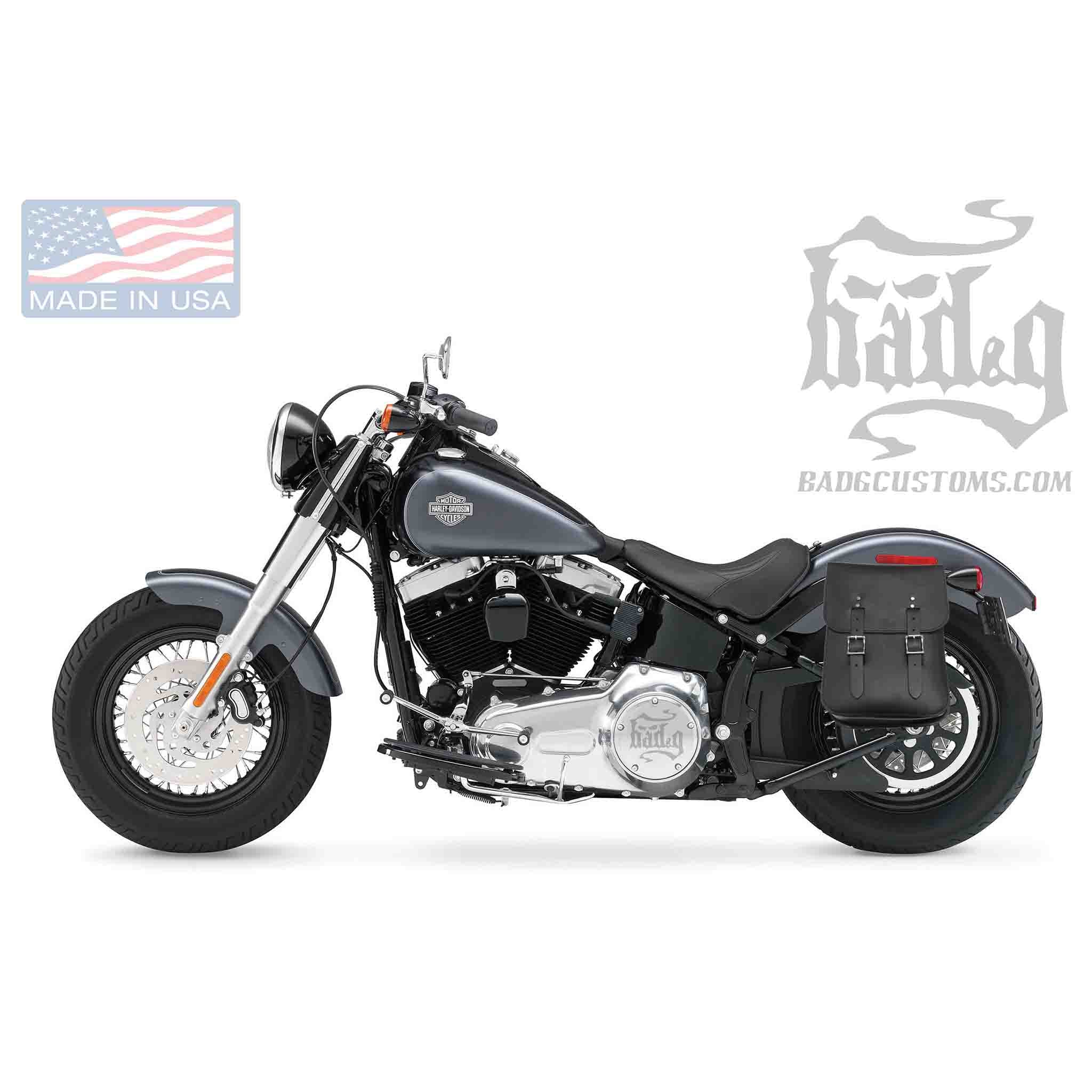Upgrade your Harley-Davidson® Softail with the SH04F Fender Strut Solo Bag. Can be mounted on LEFT or RIGHT side! Hand crafted in USA with premium leather and top quality hardware. Durable and stylish, it's the perfect fit for your motorcycle.