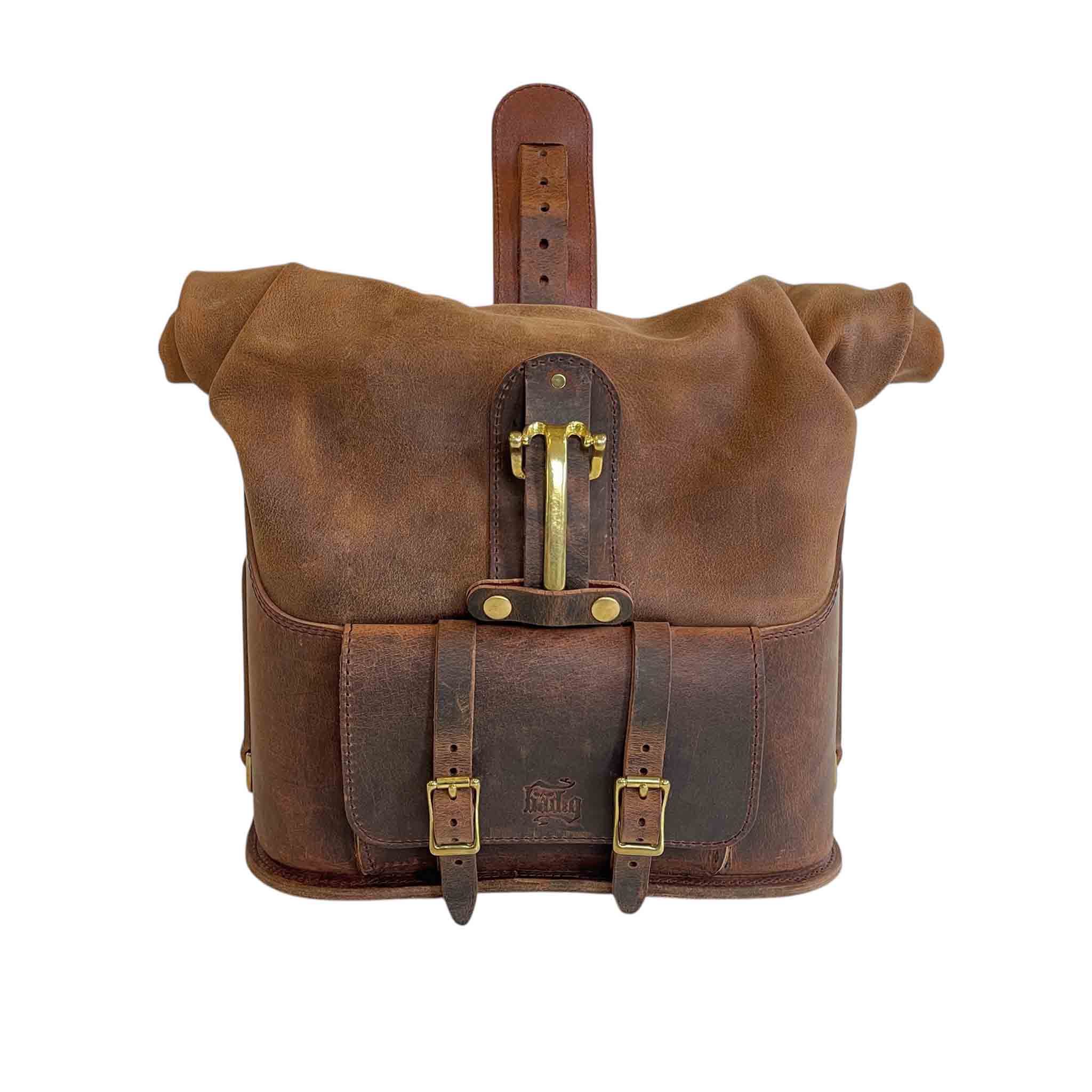 Triumph Bonneville Bobber Panniers Rolltop Swingarm Saddlebags. Hand crafted in USA with premium veg tan water buffalo leather, waterproof liners and solid brass hardware. BAD&G Customs TBP01