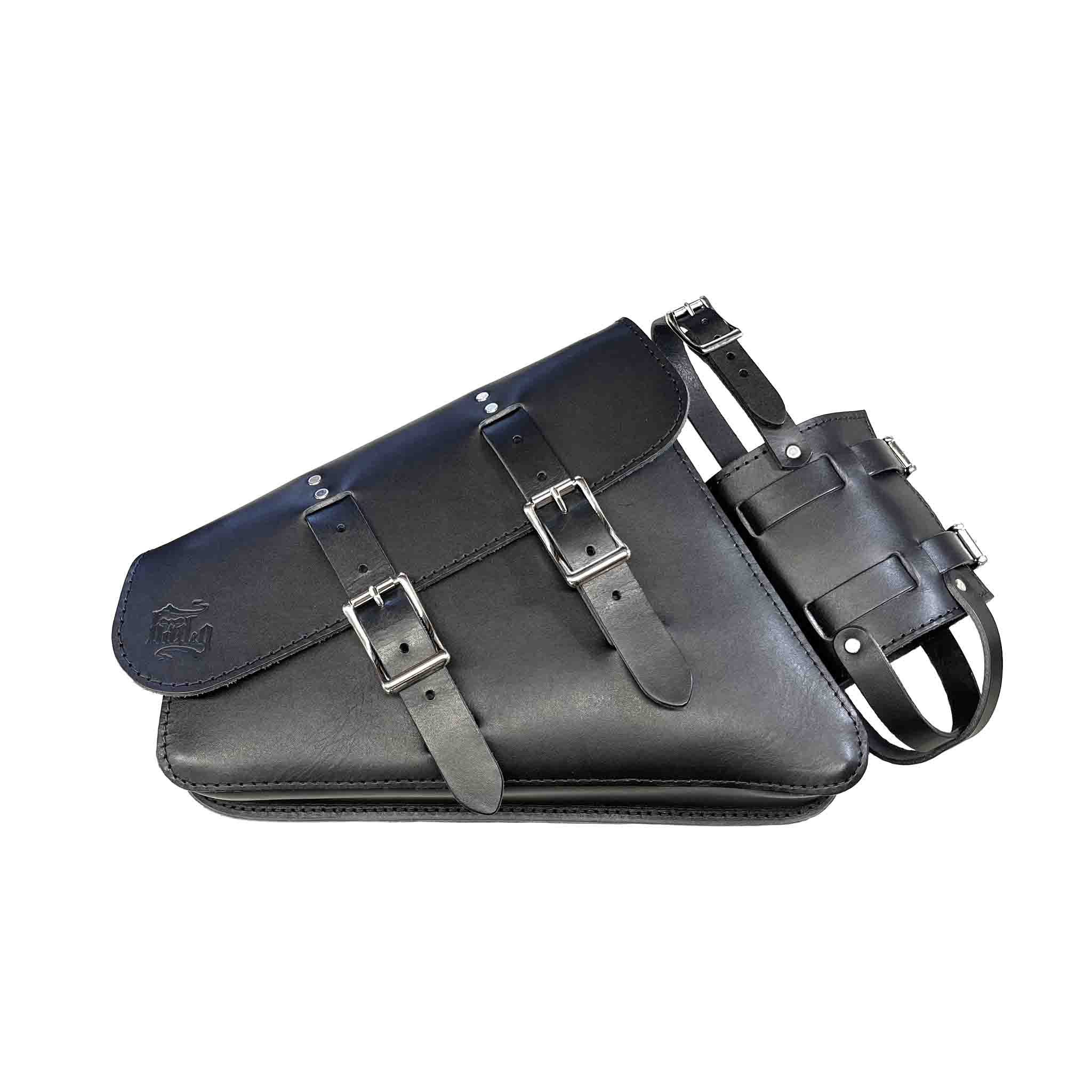Upgrade your Triumph Bobber or Speedmaster with the TBR01FB Right Side Solo Bag with Reserve Fuel Bottle Carrier. Hand crafted in USA with premium leather and top quality hardware. Durable and stylish, it's the perfect fit for your motorcycle.