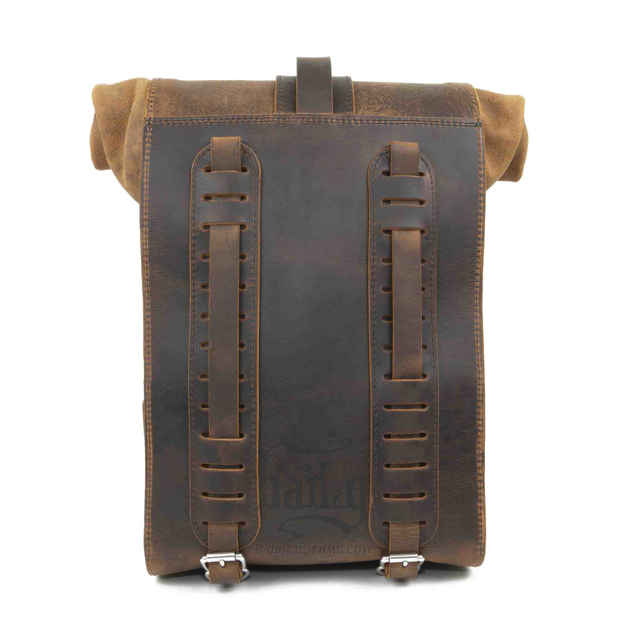 Upgrade your ride with the URB01 Rolltop Backpack Saddlebag. Unique design enables quick conversion from saddlebag to backpack. Hand crafted in USA with premium veg tan water buffalo leather and stainless steel hardware. Durable and stylish, it's the perfect fit for your motorcycle.